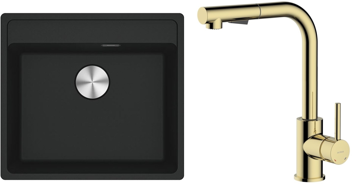 Set lavello in granito Franke Maris 114.0661.642, rubinetto da cucina Oltens Myvat 35205800