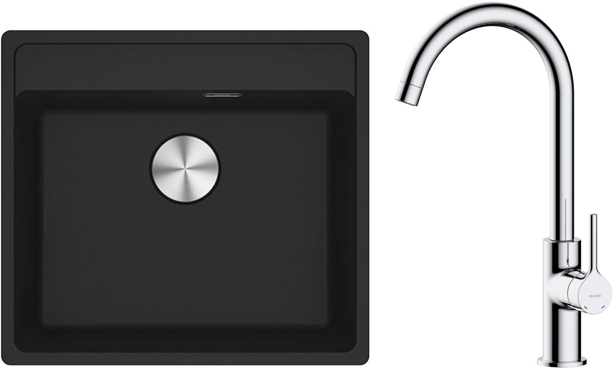 Set lavello in granito Franke Maris 114.0661.642, rubinetto da cucina Oltens Skafta 35206100