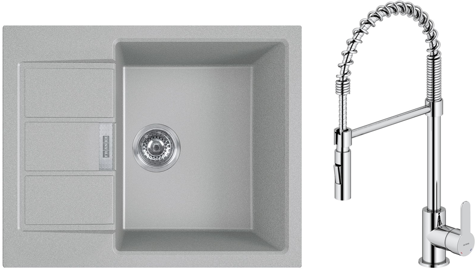 Set rubinetto da cucina Oltens Duf 35203100, lavello Tectonite Franke Sirius 2.0 143.0618.668