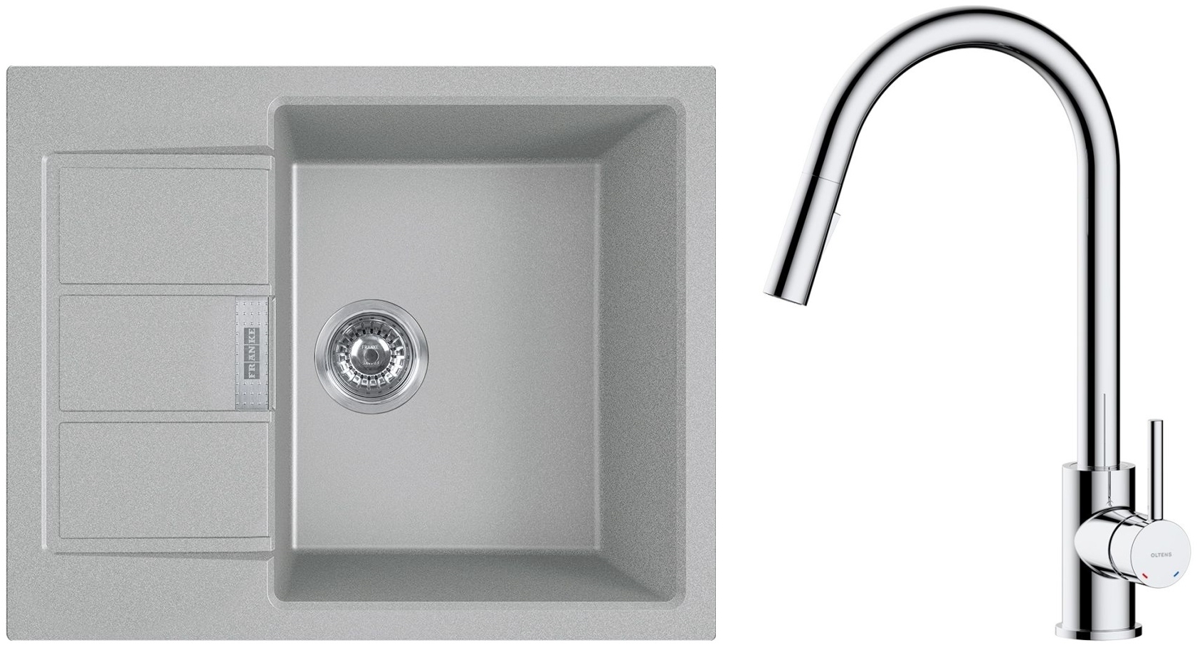 Set lavello Tectonite Franke Sirius 2.0 143.0618.668, rubinetto da cucina Oltens Litla 35204100