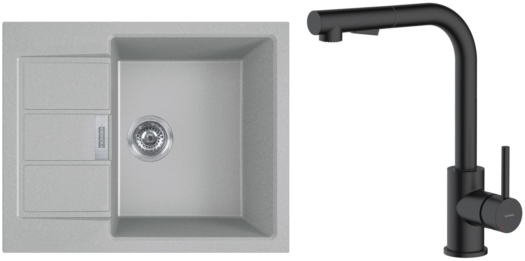 Set rubinetto da cucina Oltens Myvat 35205300, lavello Tectonite Franke Sirius 2.0 143.0618.668