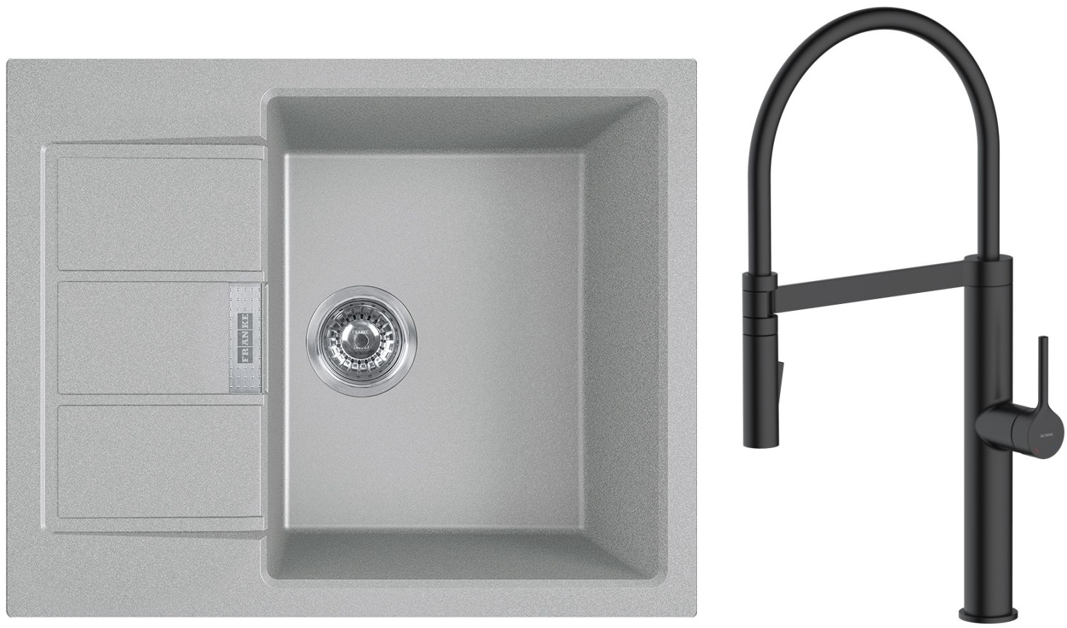 Set rubinetto da cucina Oltens Borga 35207300, lavello Tectonite Franke Sirius 2.0 143.0618.668
