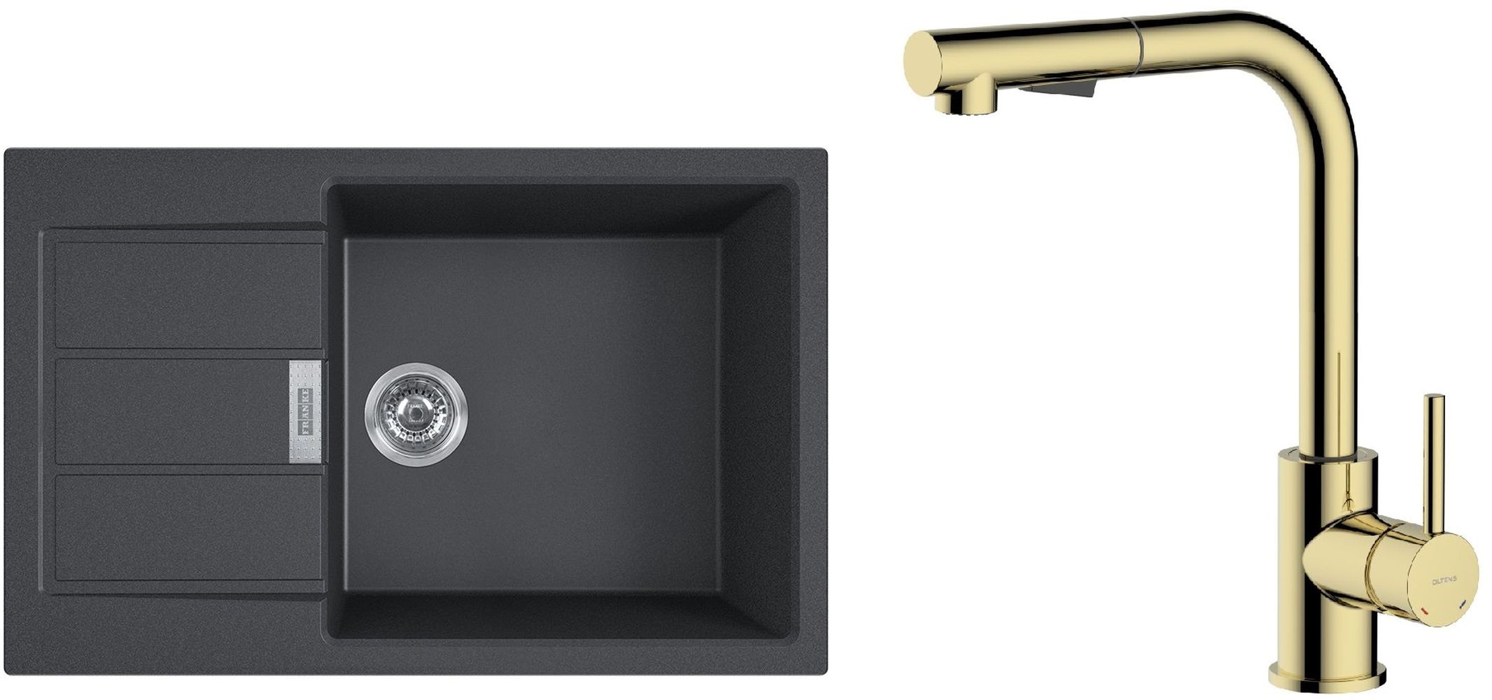 Set rubinetto da cucina Oltens Myvat 35205800, lavello Tectonite Franke Sirius 2.0 143.0618.577