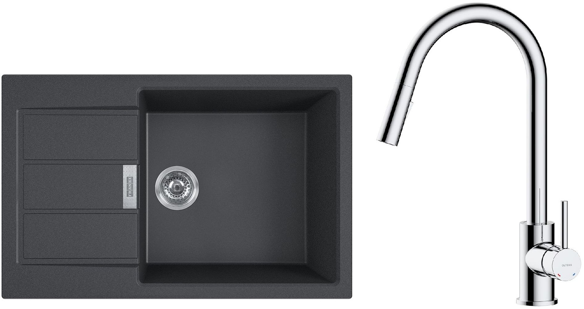 Set lavello Tectonite Franke Sirius 2.0 143.0618.577, rubinetto da cucina Oltens Litla 35204100