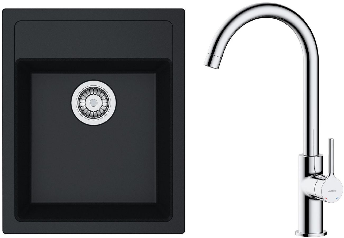 Set lavello Tectonite Franke Sirius 114.0496.104, rubinetto da cucina Oltens Skafta 35206100