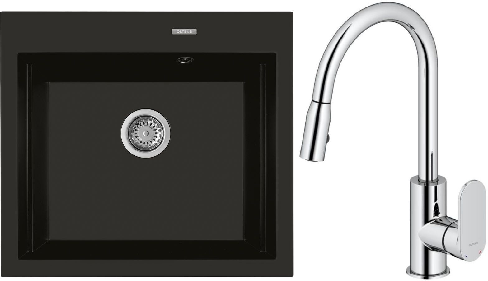 Set lavello in granito Oltens Gravan 72000300, rubinetto da cucina Oltens Lista 35202100