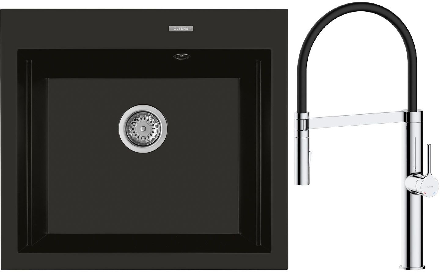 Set rubinetto da cucina Oltens Borga 35207100, lavello in granito Oltens Gravan 72000300