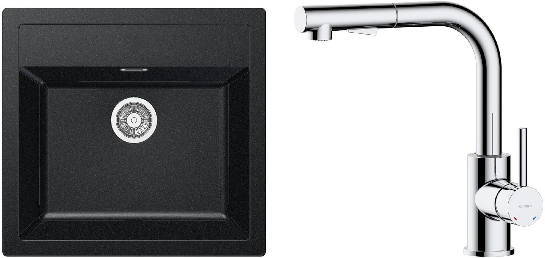 Set rubinetto da cucina Oltens Myvat 35205100, lavello Tectonite Franke Sirius 114.0205.049