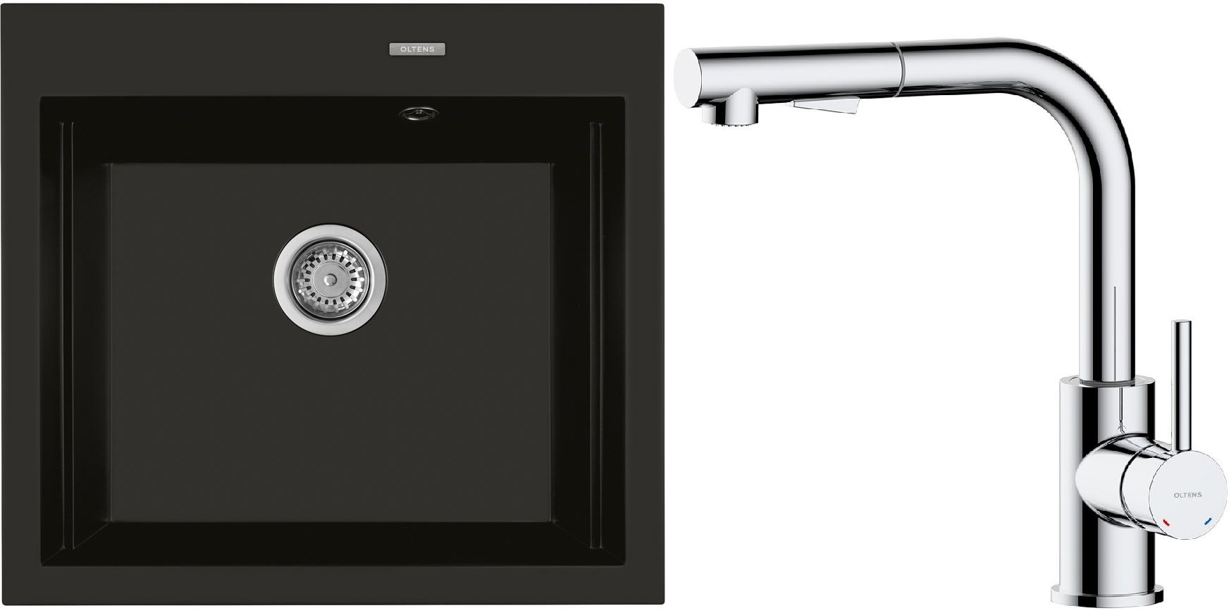 Set lavello in granito Oltens Gravan 72000300, rubinetto da cucina Oltens Myvat 35205100