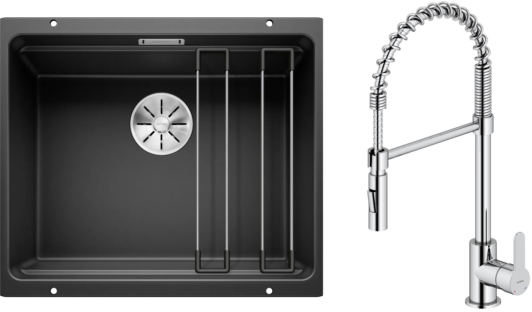 Set lavello in granito Blanco Etagon 500-U 525887, rubinetto da cucina Oltens Duf 35203100