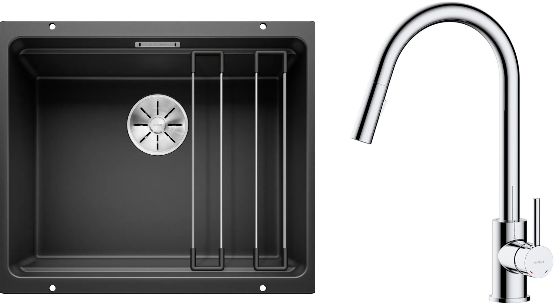 Set lavello in granito Blanco Etagon 500-U 525887, rubinetto da cucina Oltens Litla 35204100