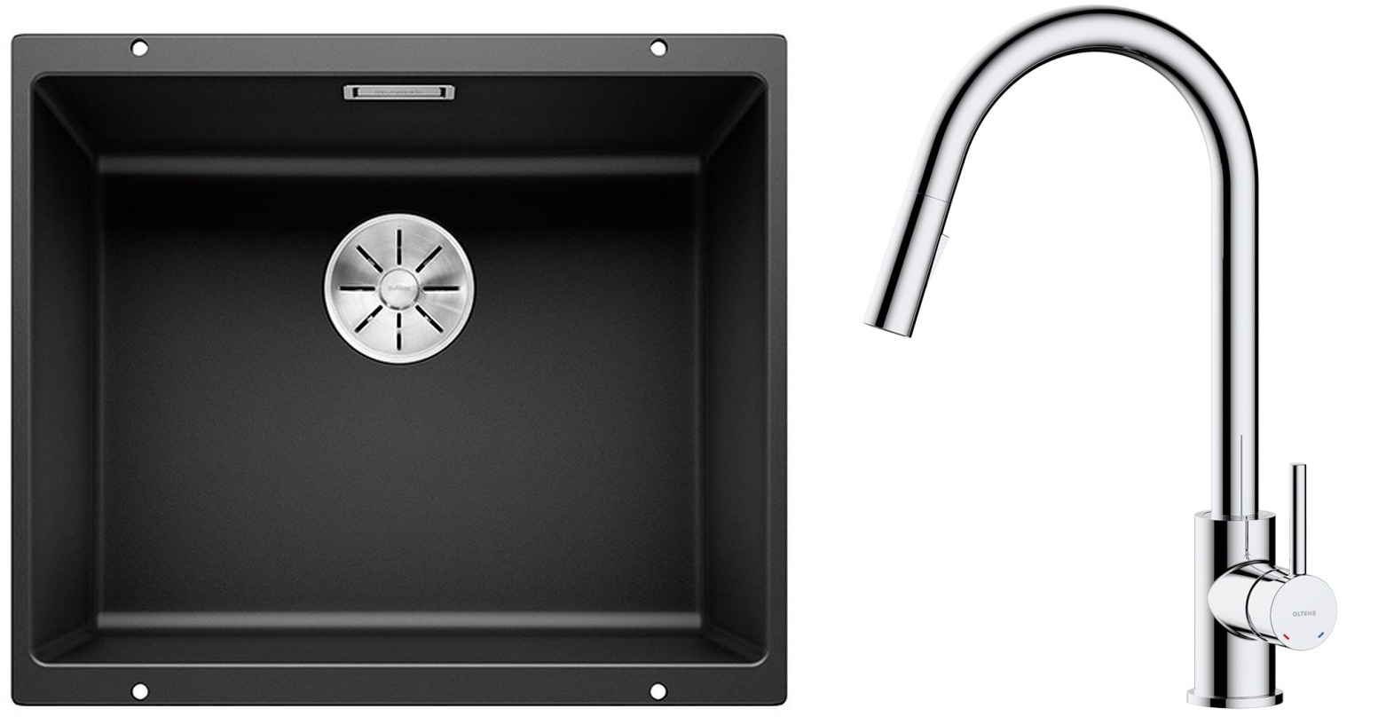 Set lavello in granito Blanco Subline 500-U 525995, rubinetto da cucina Oltens Litla 35204100