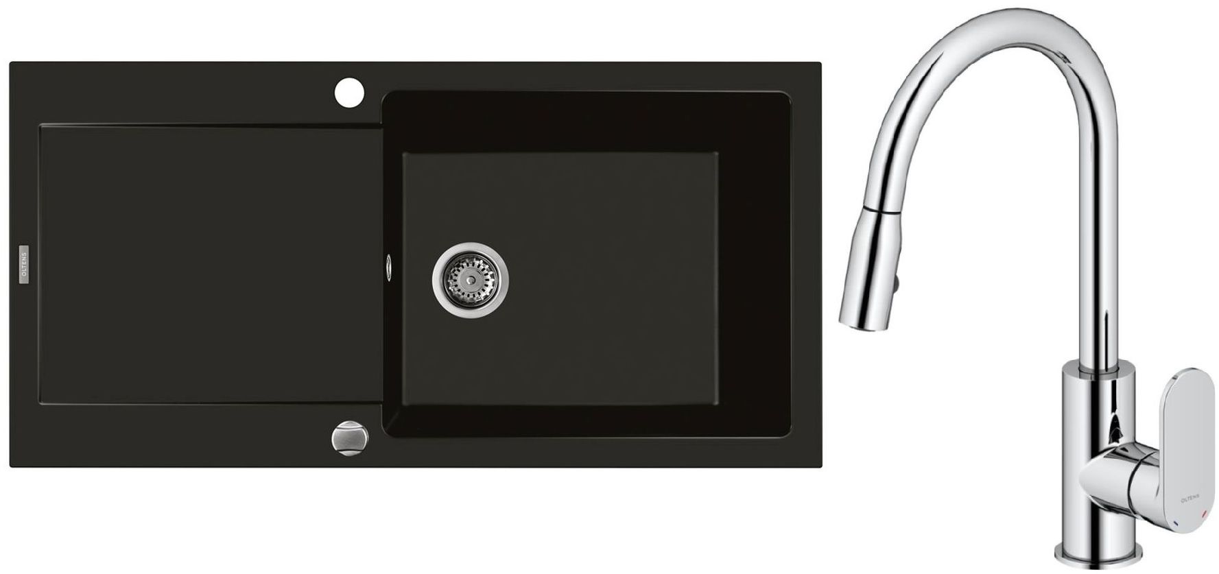Set lavello in granito Oltens Gravan 72101300, rubinetto da cucina Oltens Lista 35202100