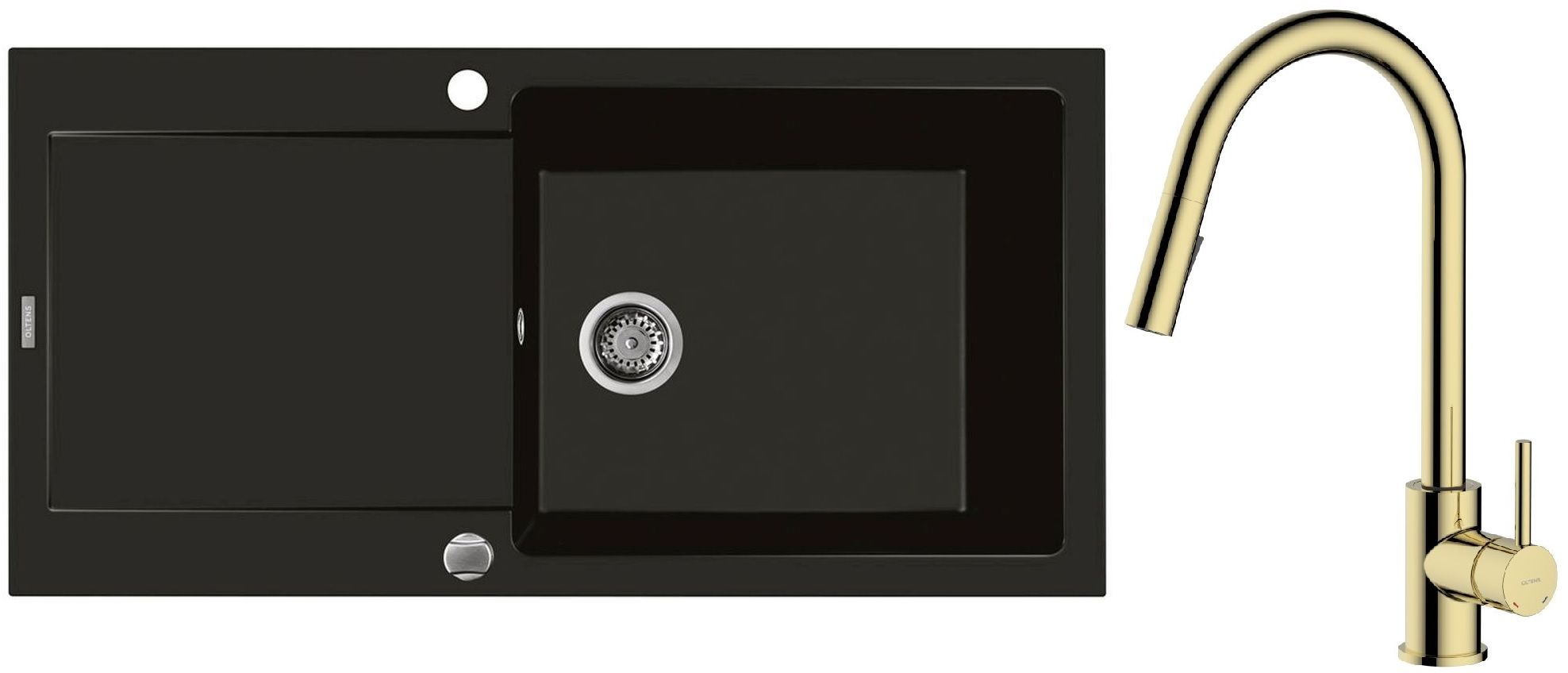 Set lavello in granito Oltens Gravan 72101300, rubinetto da cucina Oltens Litla 35204800