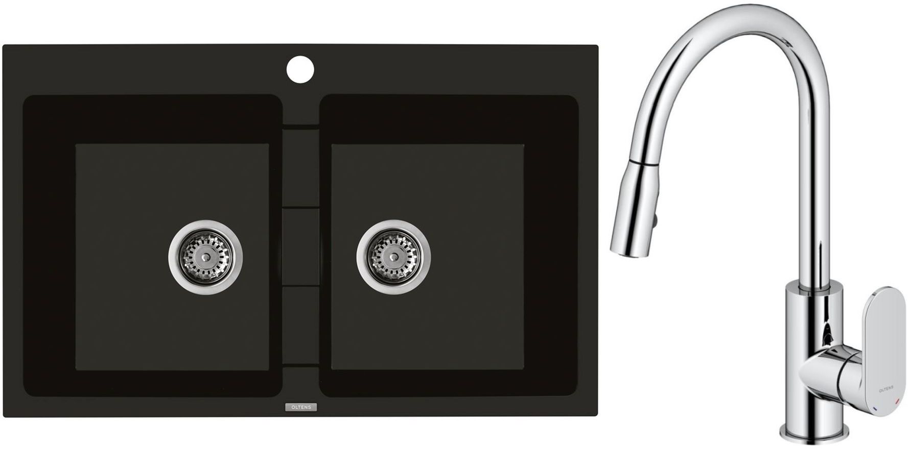 Set lavello in granito Oltens Gravan 72400300, rubinetto da cucina Oltens Lista 35202100