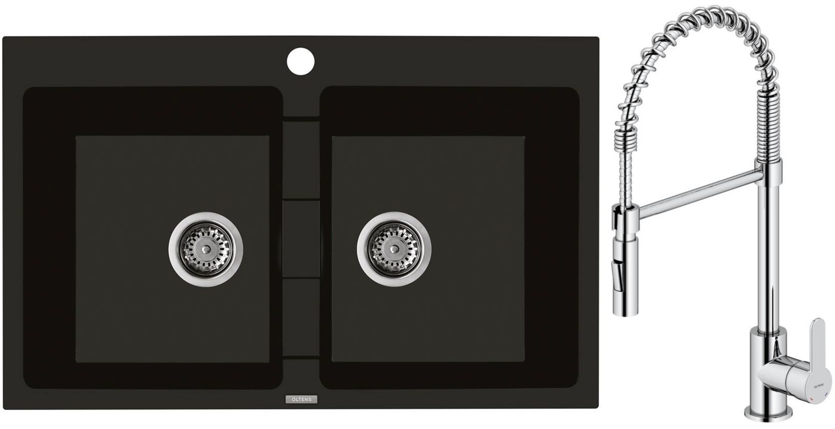 Set rubinetto da cucina Oltens Duf 35203100, lavello in granito Oltens Gravan 72400300