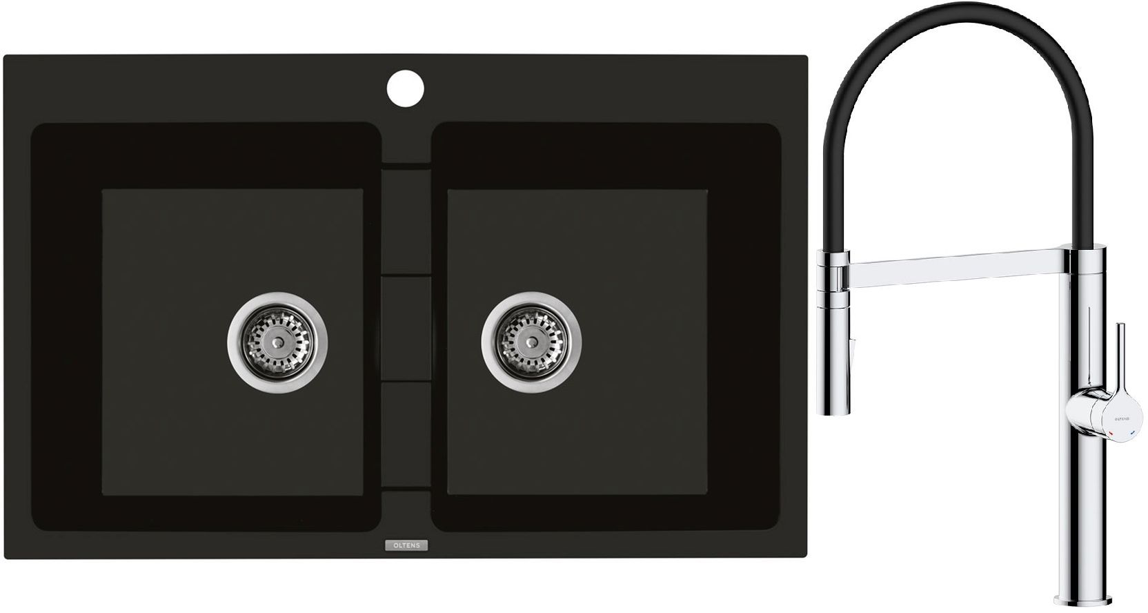 Set rubinetto da cucina Oltens Borga 35207100, lavello in granito Oltens Gravan 72400300