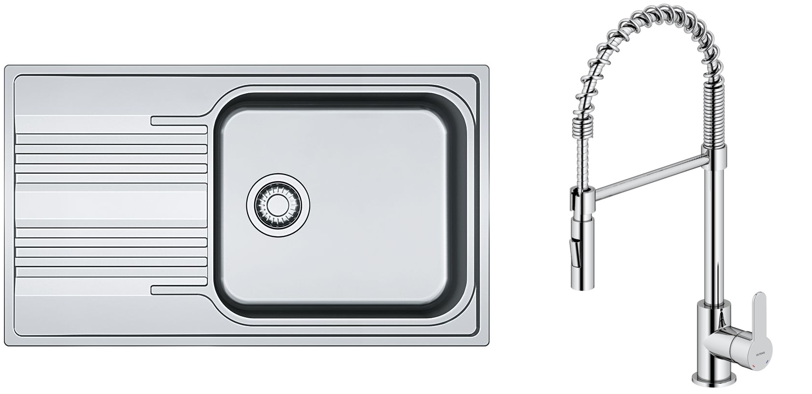 Set rubinetto da cucina Oltens Duf 35203100, lavello in acciaio Franke Smart 101.0356.723