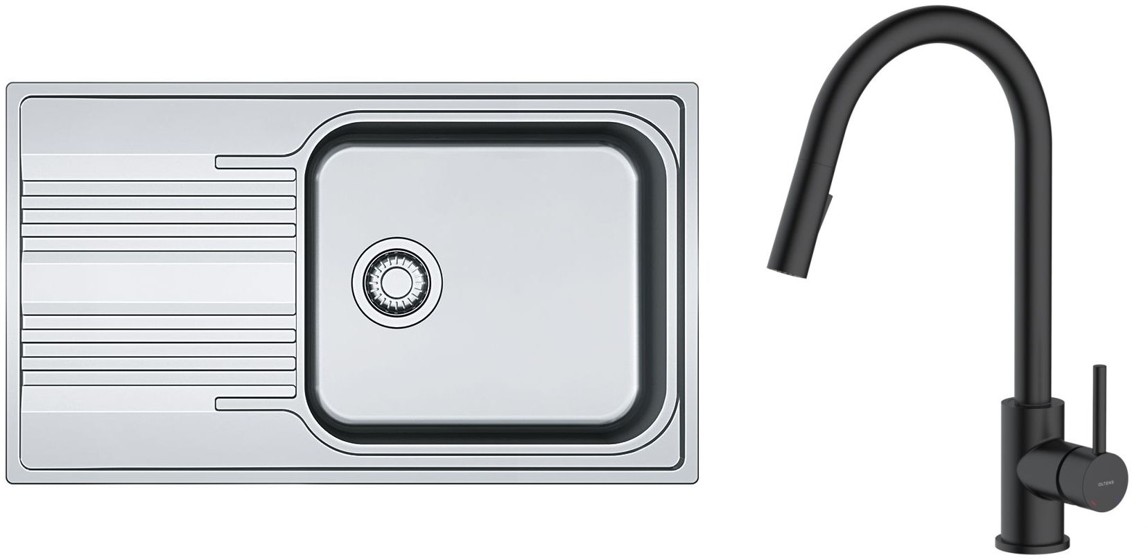 Set lavello in acciaio Franke Smart 101.0356.723, rubinetto da cucina Oltens Litla 35204300