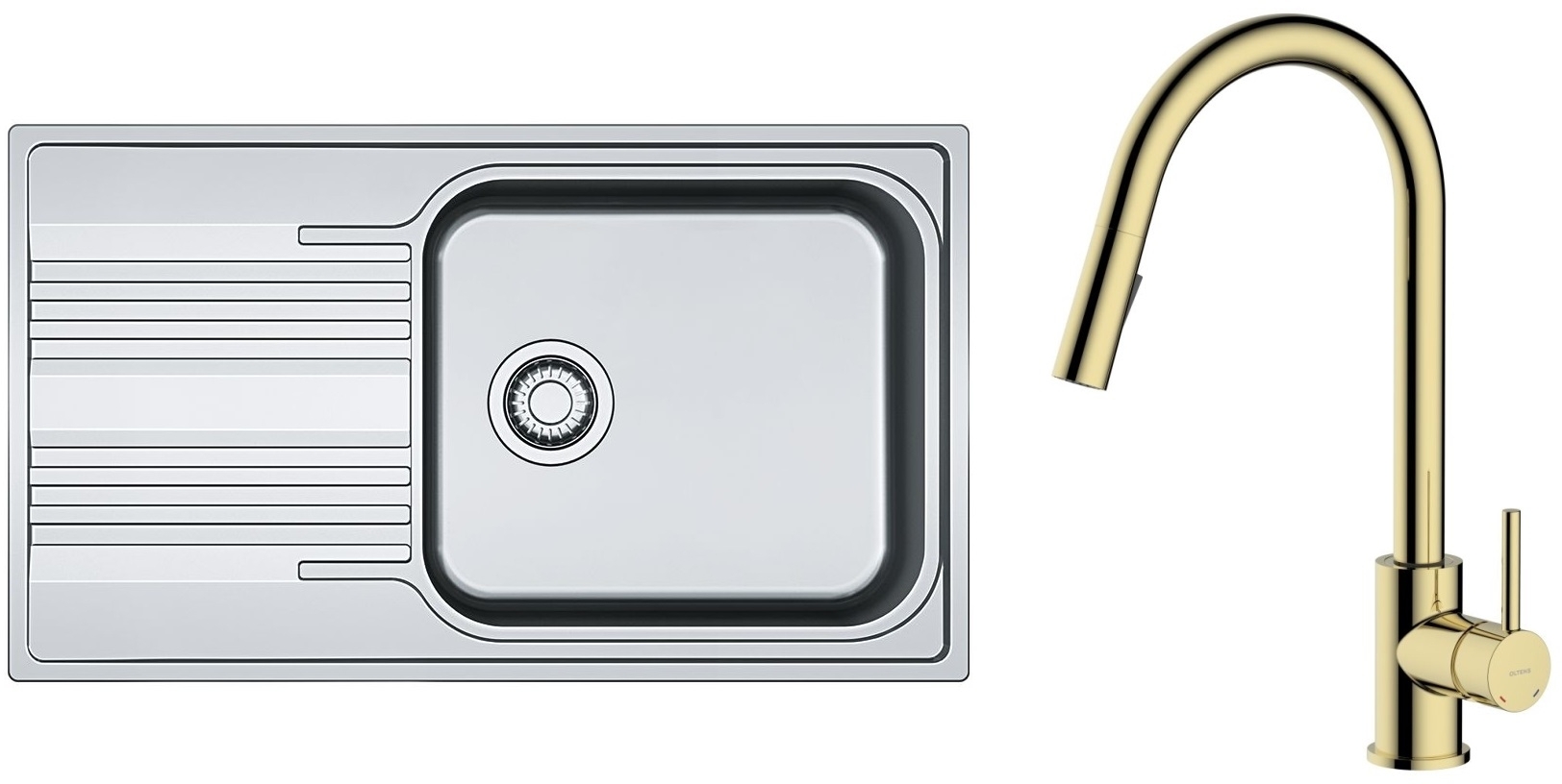 Set rubinetto da cucina Oltens Litla 35204800, lavello in acciaio Franke Smart 101.0356.723