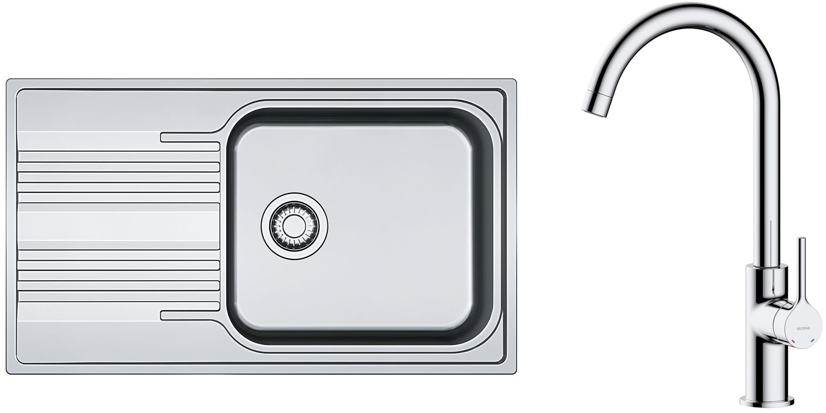 Set lavello in acciaio Franke Smart 101.0356.723, rubinetto da cucina Oltens Skafta 35206100