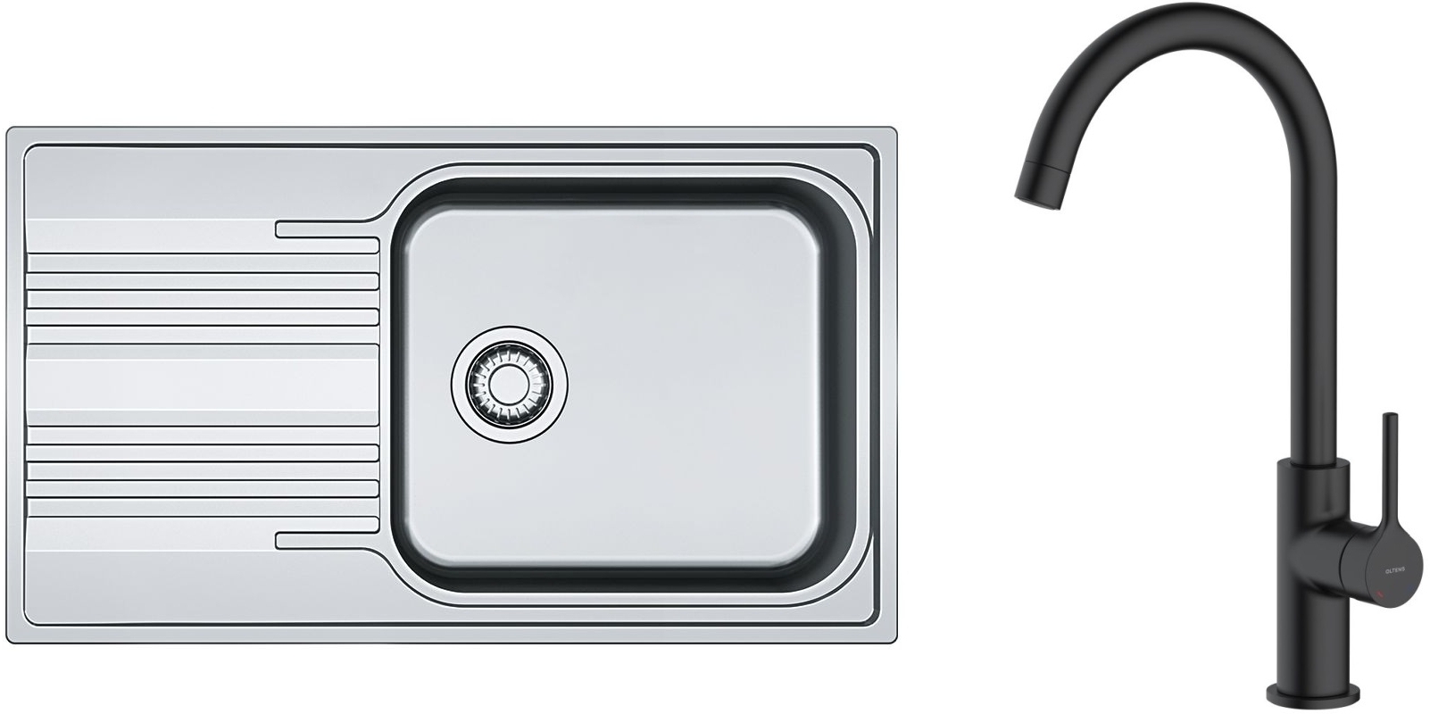 Set lavello in acciaio Franke Smart 101.0356.723, rubinetto da cucina Oltens Skafta 35206300