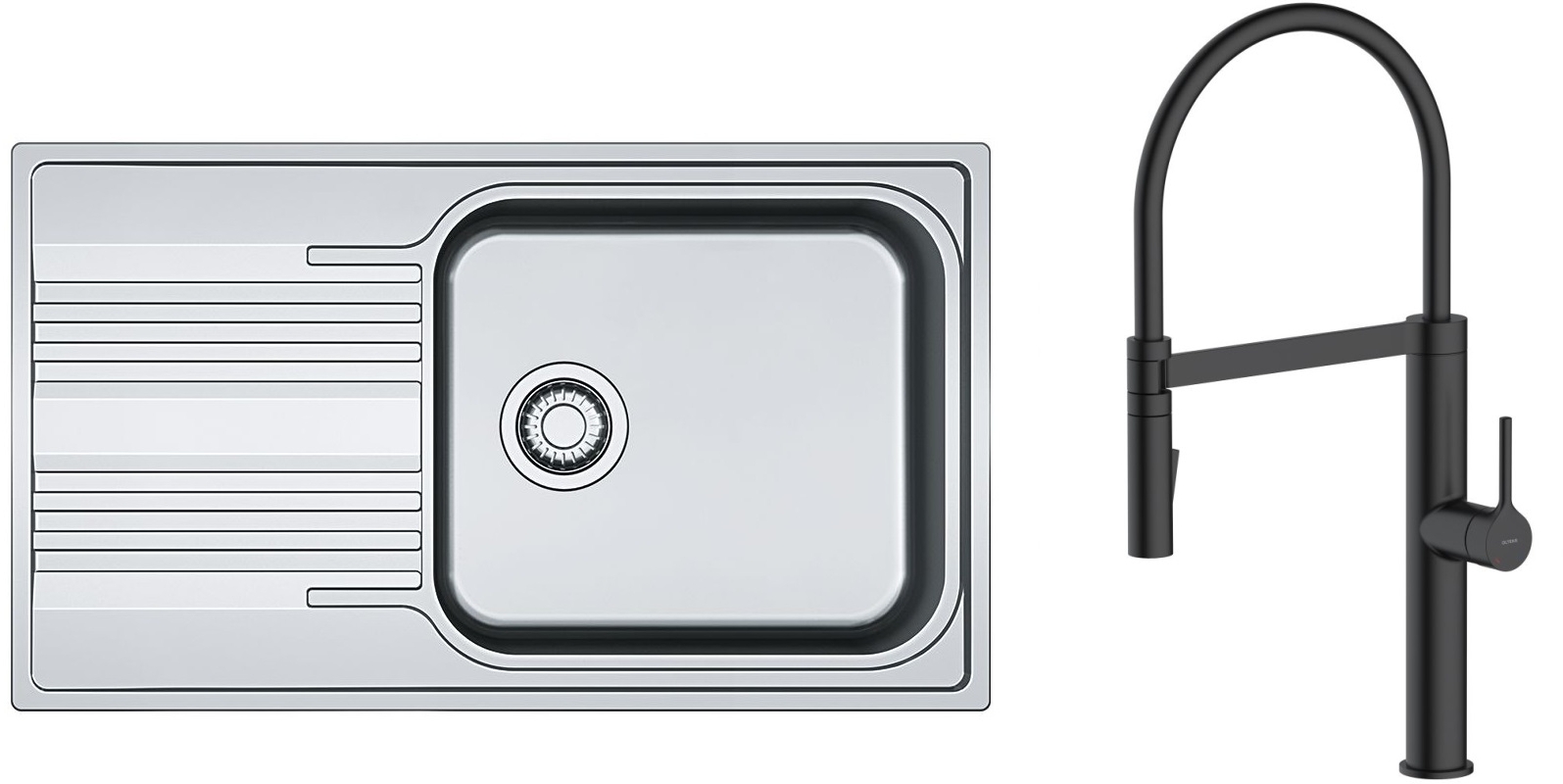 Set rubinetto da cucina Oltens Borga 35207300, lavello in acciaio Franke Smart 101.0356.723