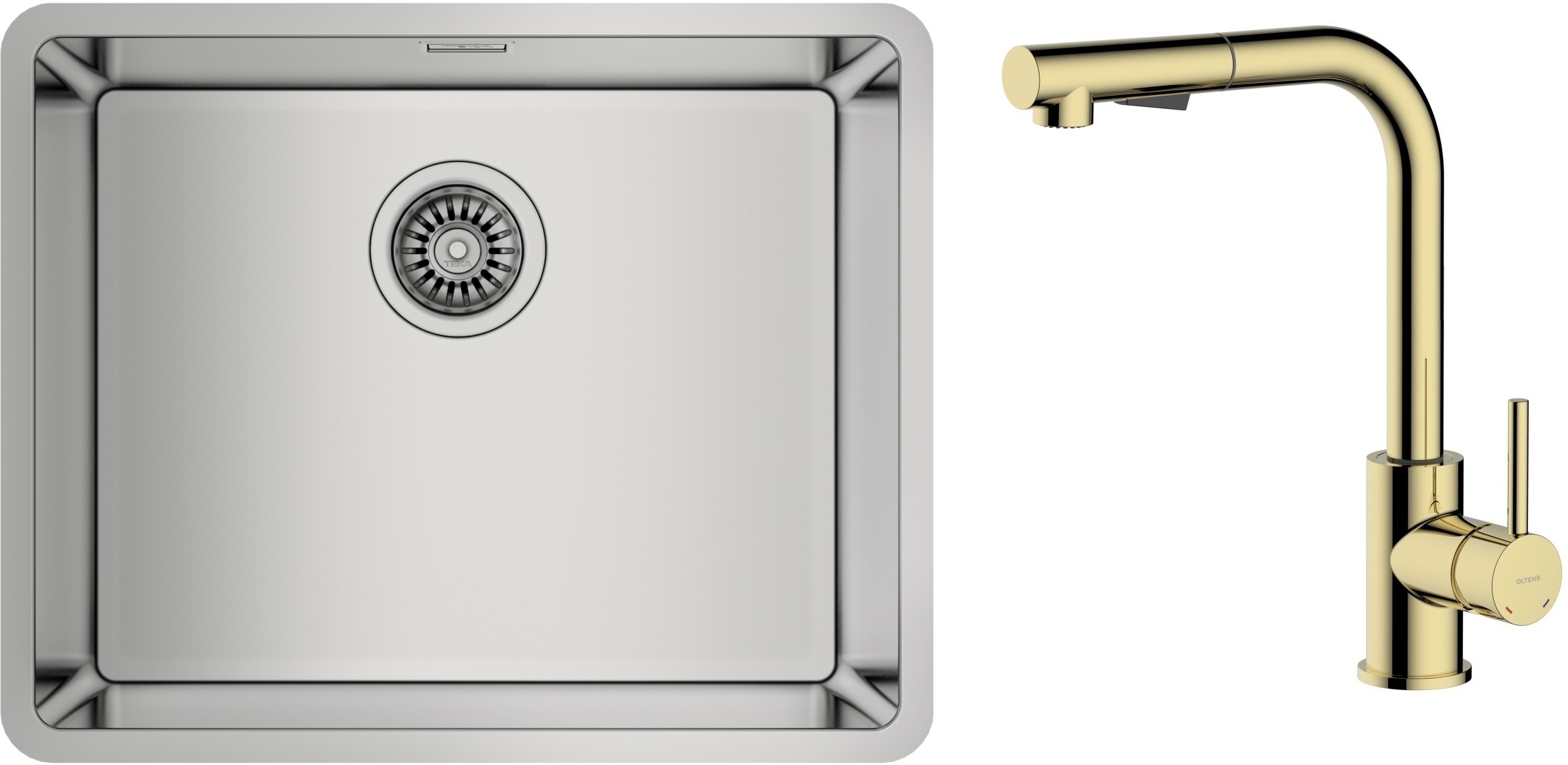 Set rubinetto da cucina Oltens Myvat 35205800, lavello in acciaio Teka Be Linea 115000005