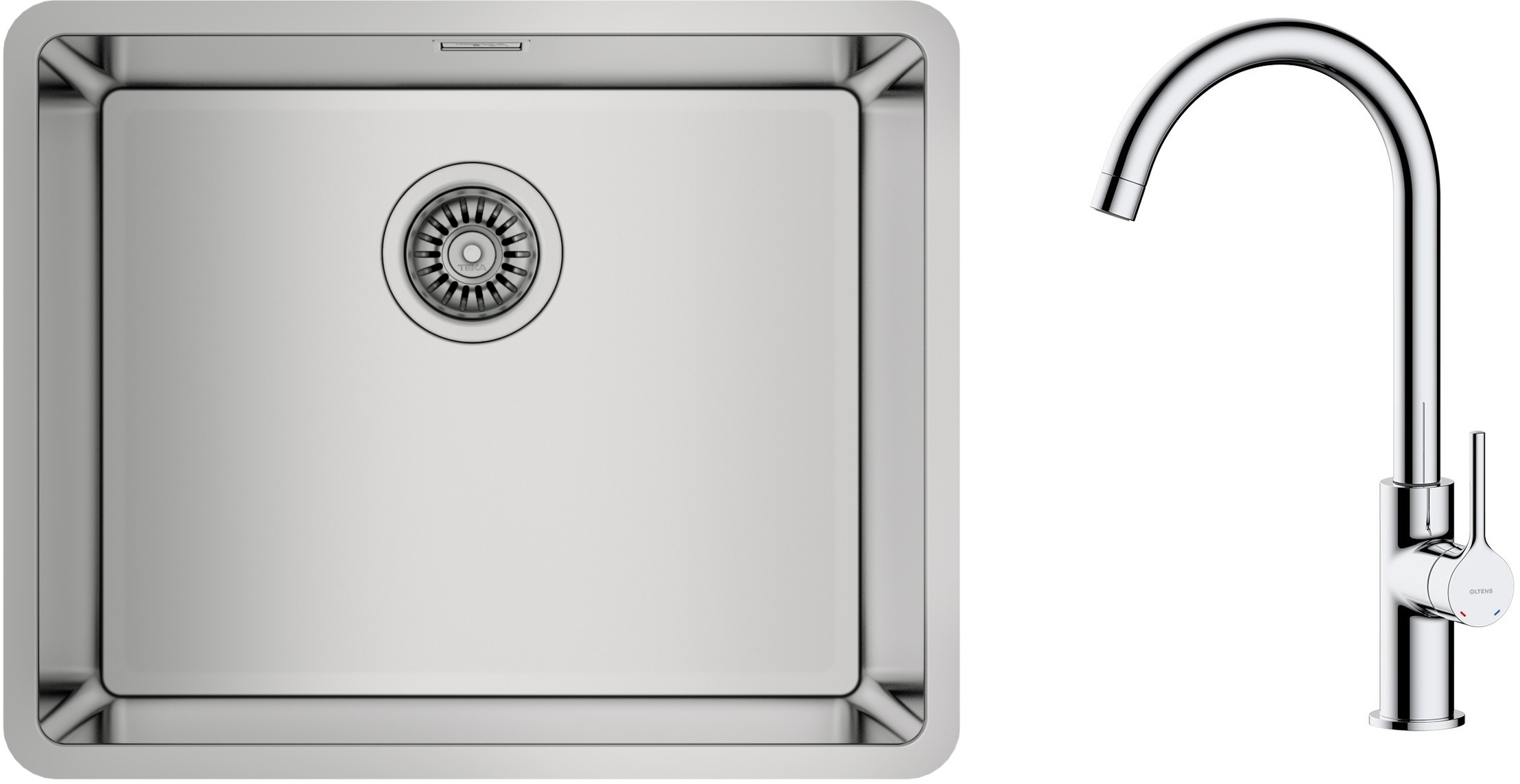 Set lavello in acciaio Teka Be Linea 115000005, rubinetto da cucina Oltens Skafta 35206100