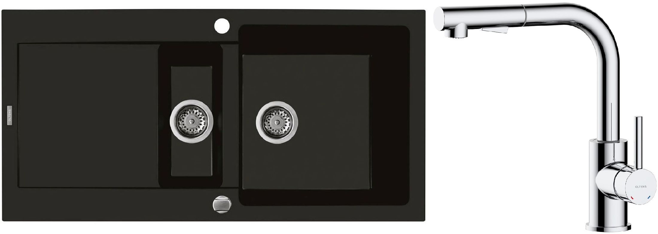 Set lavello in granito Oltens Gravan 72300300, rubinetto da cucina Oltens Myvat 35205100