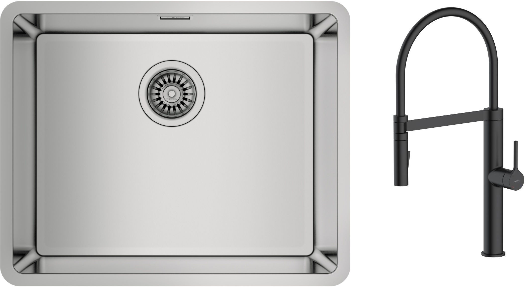 Set rubinetto da cucina Oltens Borga 35207300, lavello in acciaio Teka Be Linea 115000005