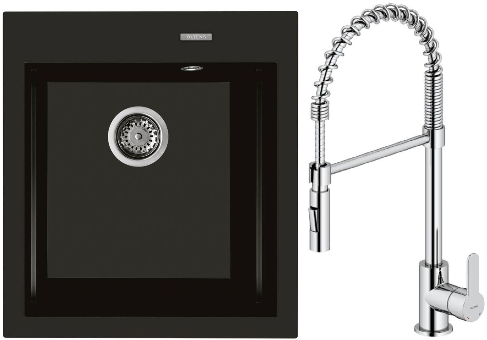 Set rubinetto da cucina Oltens Duf 35203100, lavello in granito Oltens Gravan 72001300