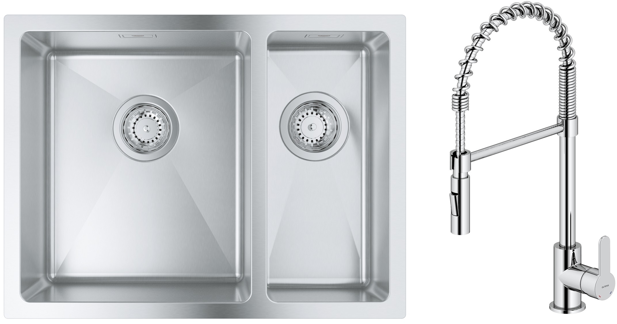 Set lavello in acciaio Grohe K700 31577SD1, rubinetto da cucina Oltens Duf 35203100