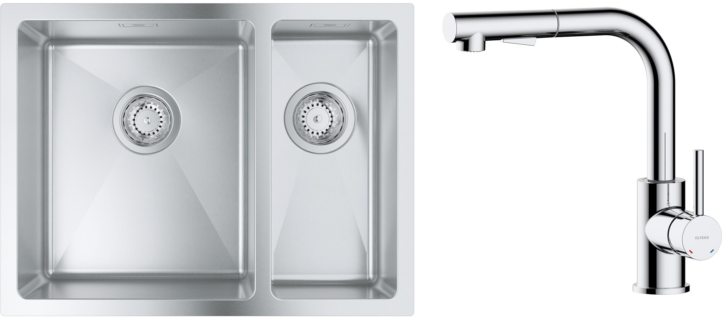 Set lavello in acciaio Grohe K700 31577SD1, rubinetto da cucina Oltens Myvat 35205100
