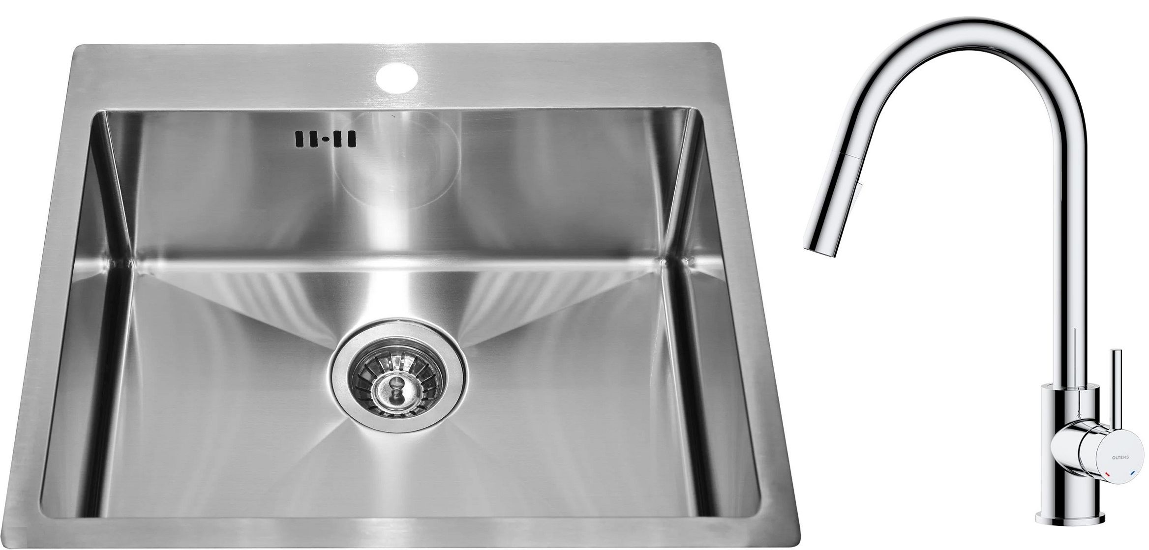 Set lavello in acciaio Genesis Concept 1124382, rubinetto da cucina Oltens Litla 35204100