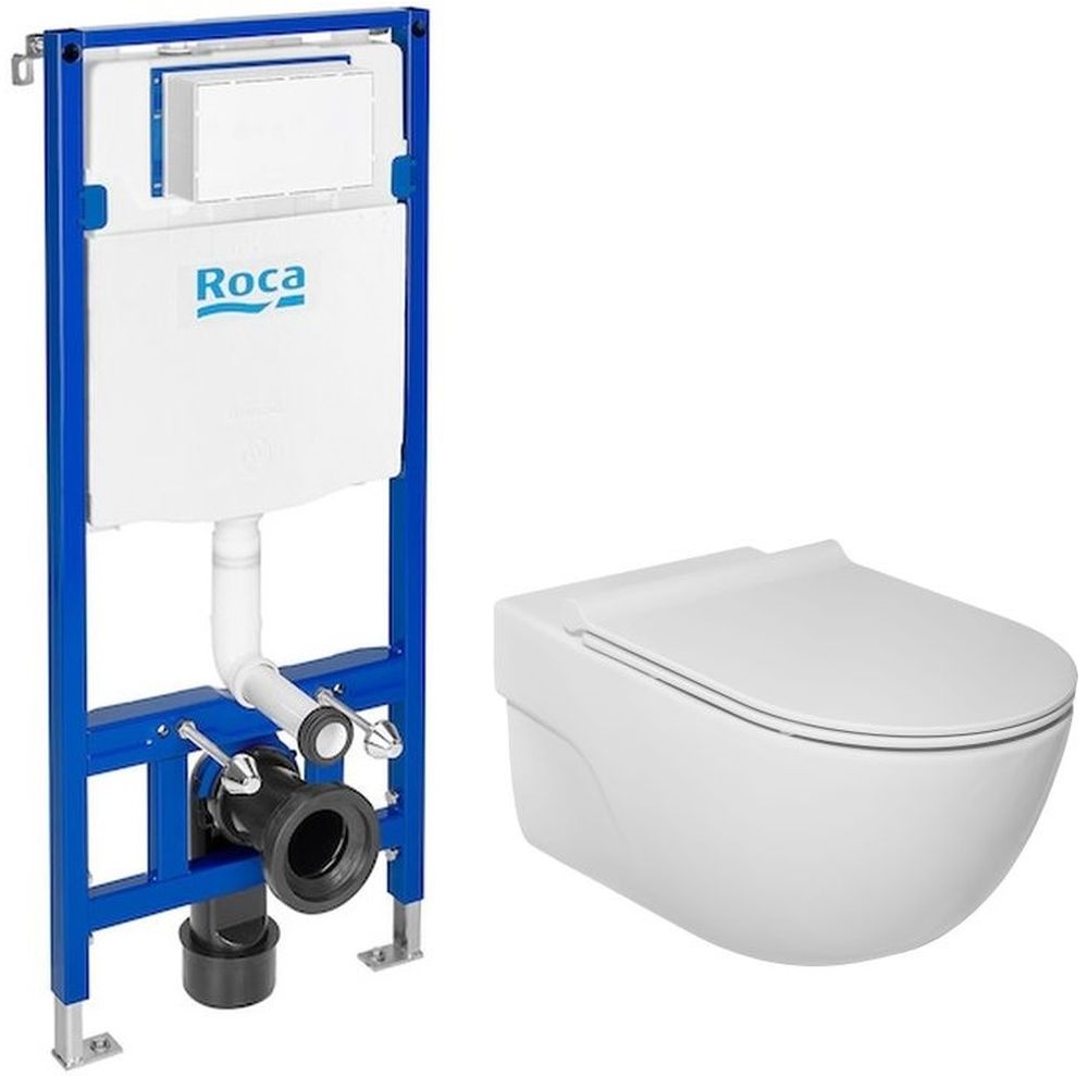 Set vaso WC con copriwater a discesa lenta Roca Meridian A34H240000, modulo di installazione Roca Duplo One A890070020