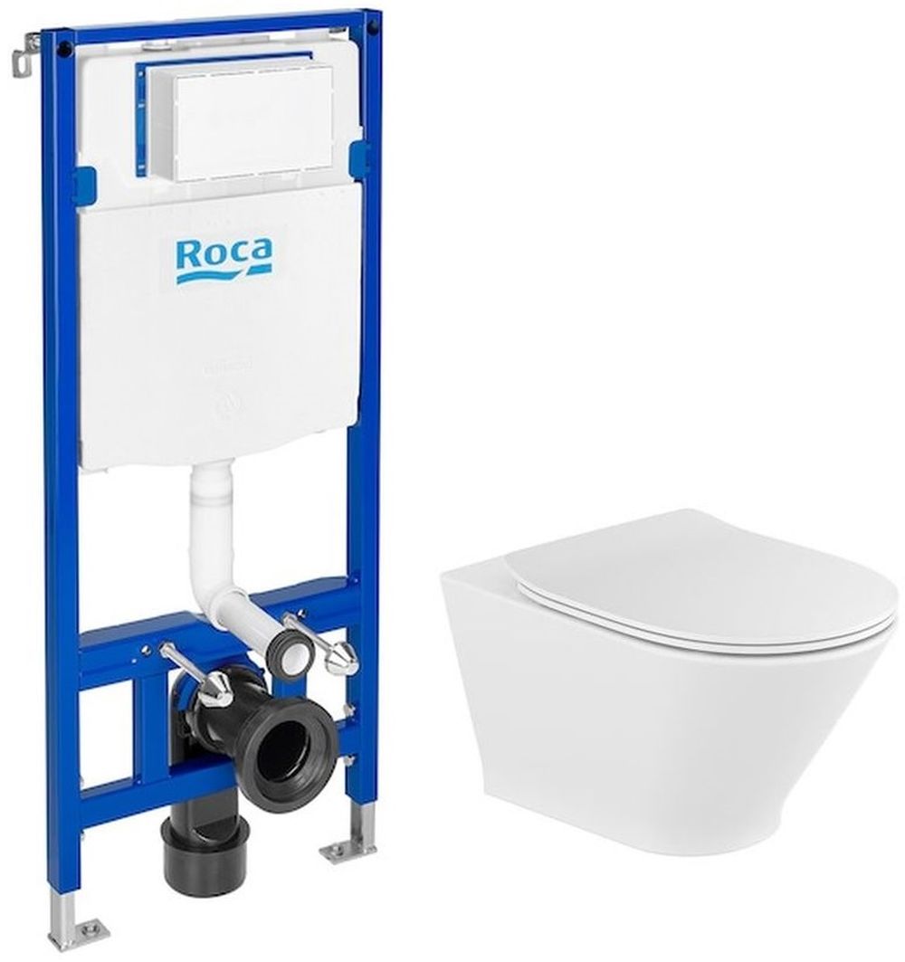 Set vaso WC con copriwater a discesa lenta Roca Gap Round A34H0N8000, modulo di installazione Roca Duplo One A890070020