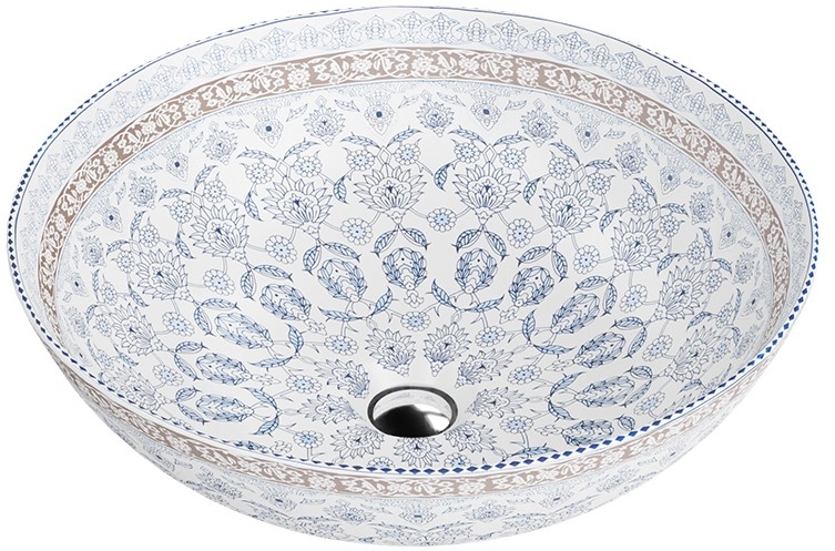 LaVita Folklor lavabo 40x40 cm rotonda da appoggio bianco-blu lucida 5900378334194