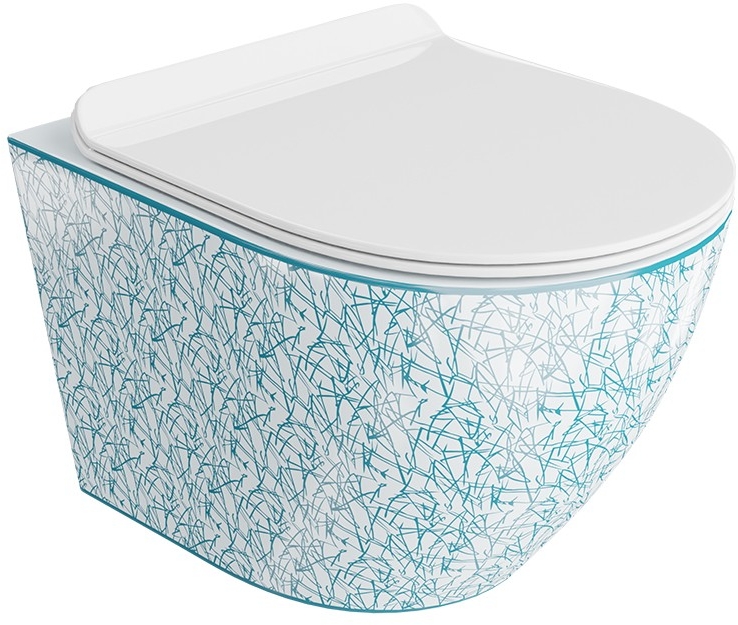 LaVita Sofi Slim vaso wc con copriwater a discesa lenta sospeso senza brida bianco-blu lucida 5900378335405