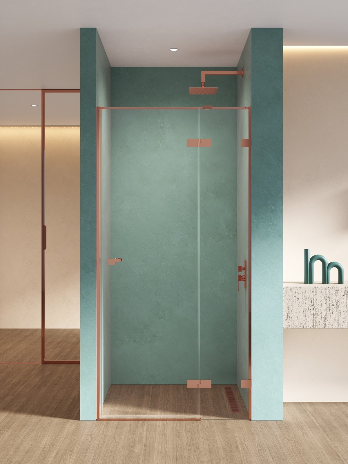 New Trendy Eventa Copper Shine porta doccia 110 cm a battente rame lucida/vetro trasparente EXK-6359