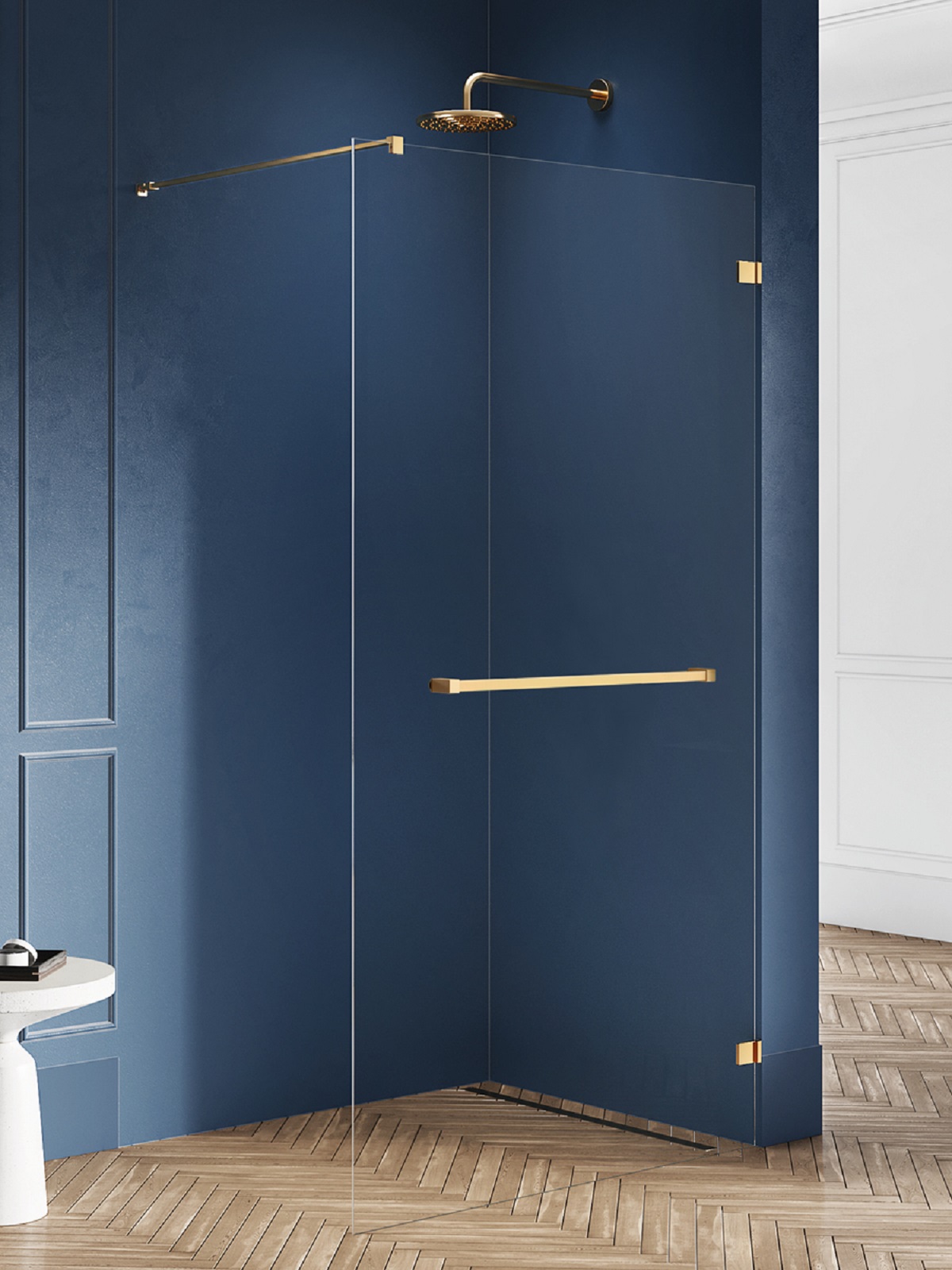 New Trendy Avexa Gold Brushed parete doccia walk-in 140 cm oro spazzolata/vetro trasparente EXK-7041