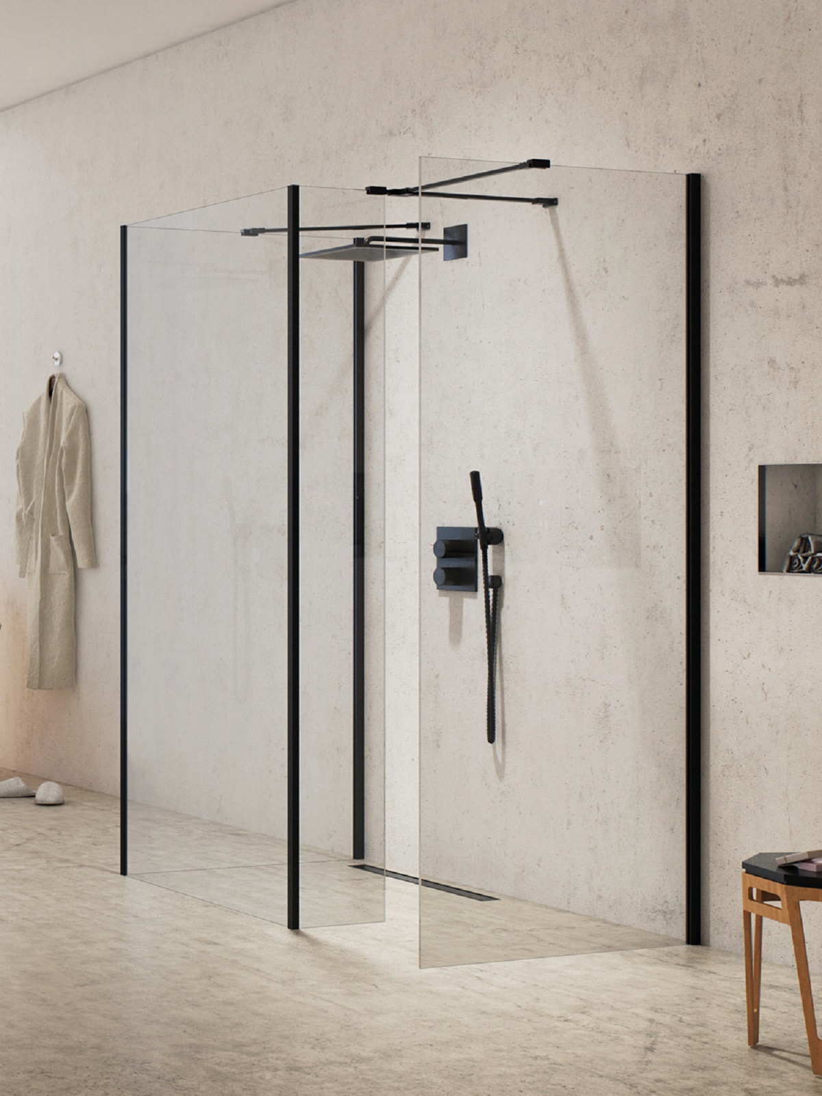 New Trendy New Modus Black parete doccia walk-in 80 cm nero opaca/vetro trasparente EXK-5673
