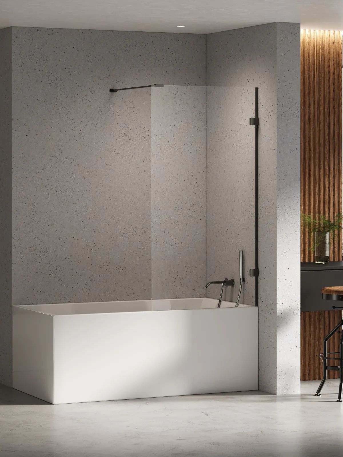 New Trendy Eventa Black Chrome parete vasca 80 cm 1 anta nero lucida/vetro trasparente EXK-5690