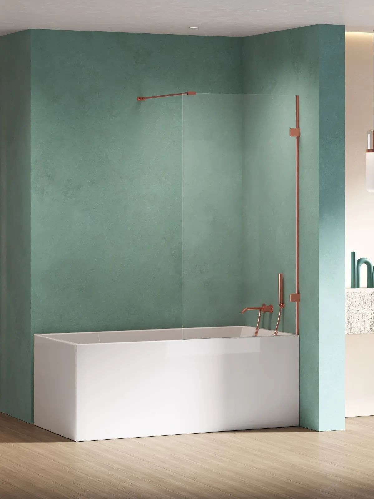New Trendy Eventa Copper Shine parete vasca 80 cm 1 anta rame lucida/vetro trasparente EXK-5696