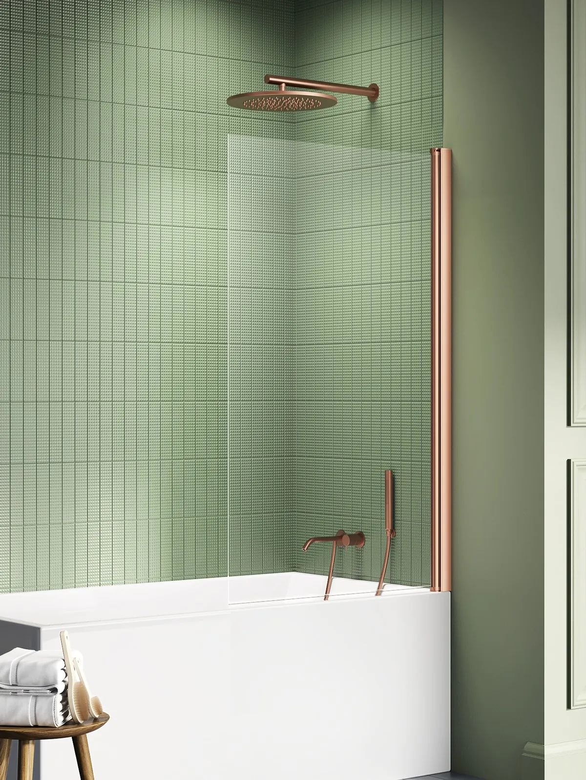 New Trendy New Soleo Copper Brushed parete vasca 90 cm 1 anta rame spazzolata/vetro trasparente P-0122
