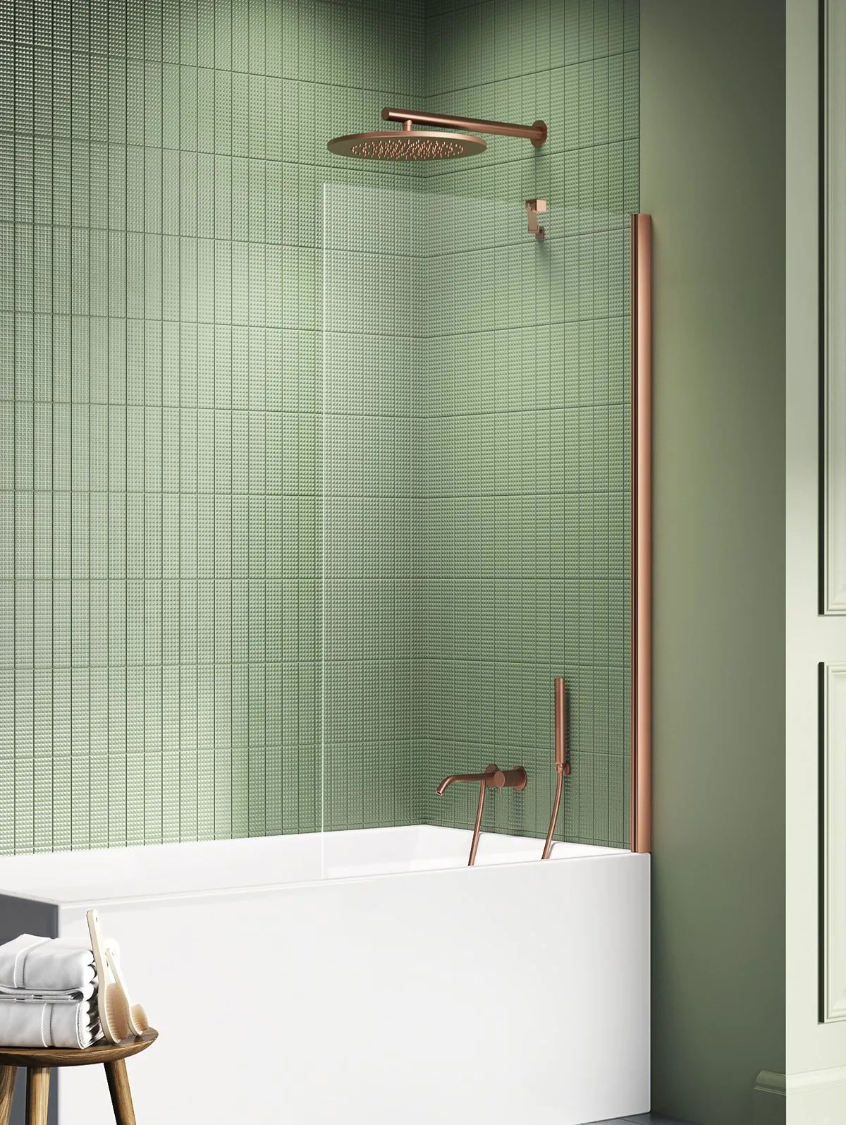 New Trendy New Soleo Copper Brushed parete vasca 80 cm 1 anta rame spazzolata/vetro trasparente P-0135