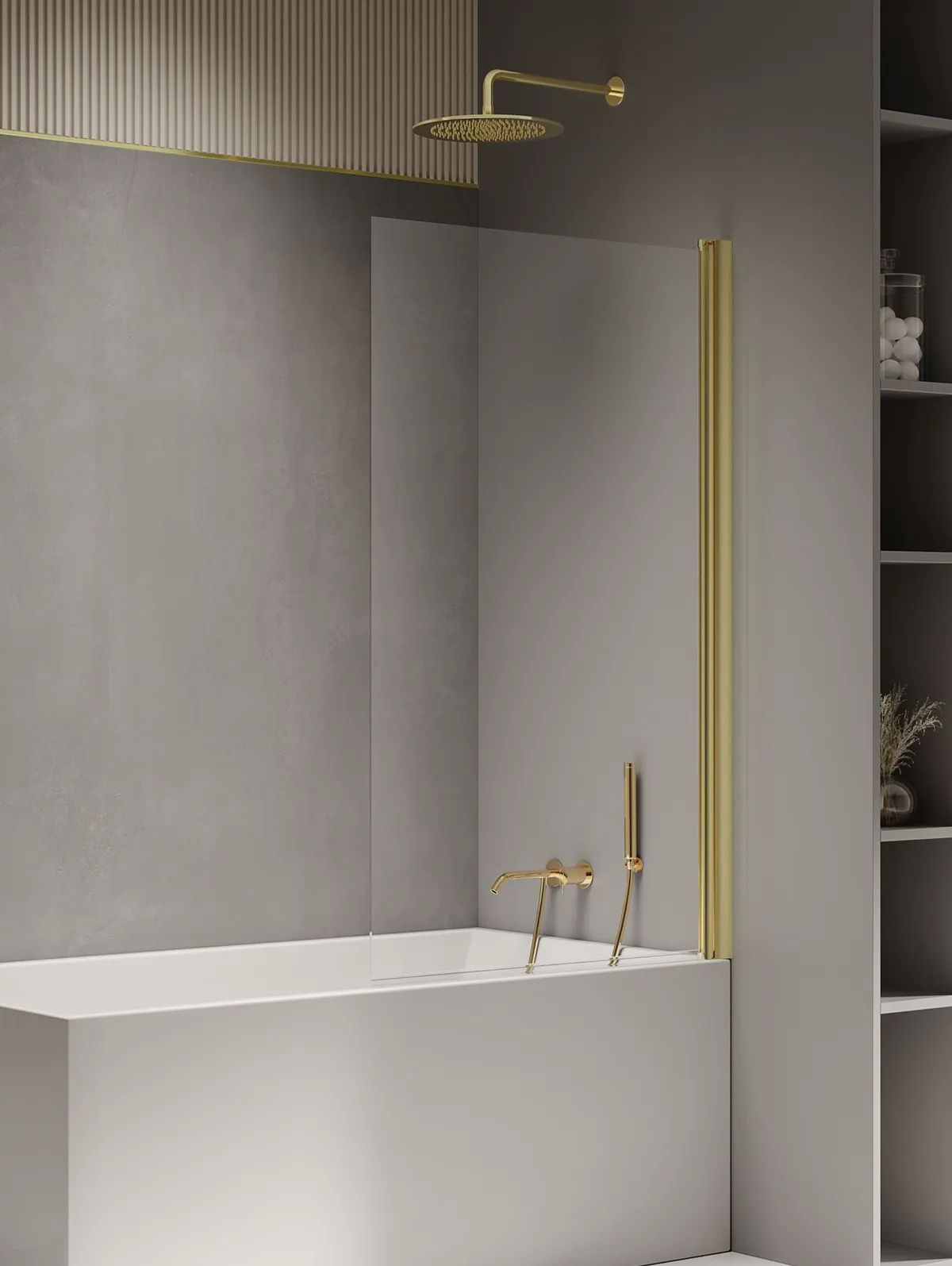 New Trendy New Soleo Light Gold parete vasca 90 cm 1 anta oro lucida/vetro trasparente P-0104