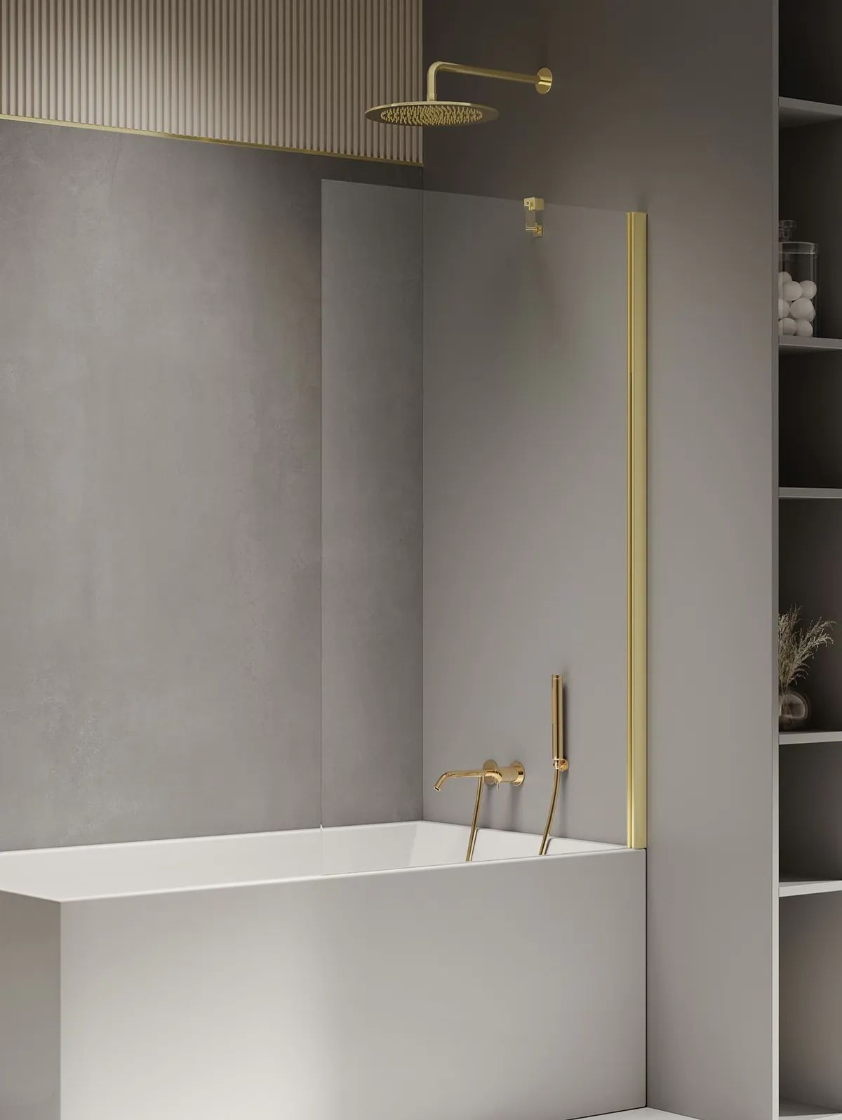 New Trendy New Soleo Light Gold parete vasca 80 cm 1 anta oro lucida/vetro trasparente P-0117