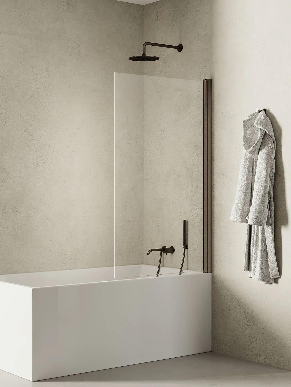 New Trendy New Soleo Gunmetal Brushed parete vasca 70 cm 1 anta spazzolata/vetro trasparente P-0139