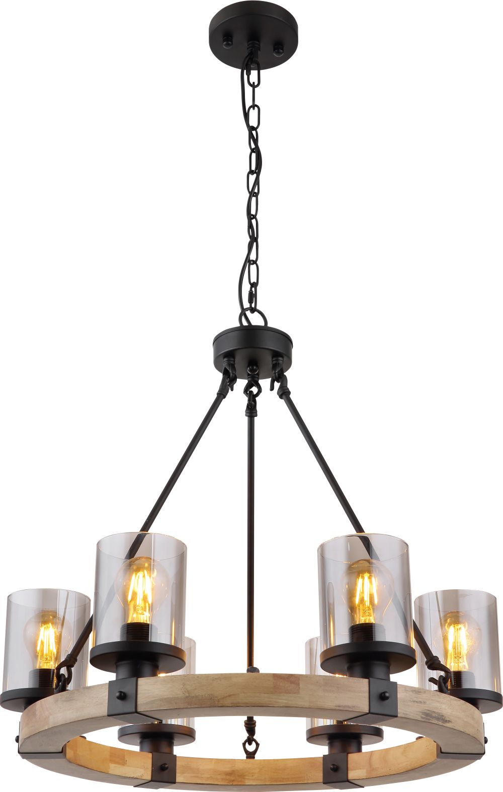 Globo Lighting Lila lampada sospesa 6x60 W nero-fumé-legno 15555-6H